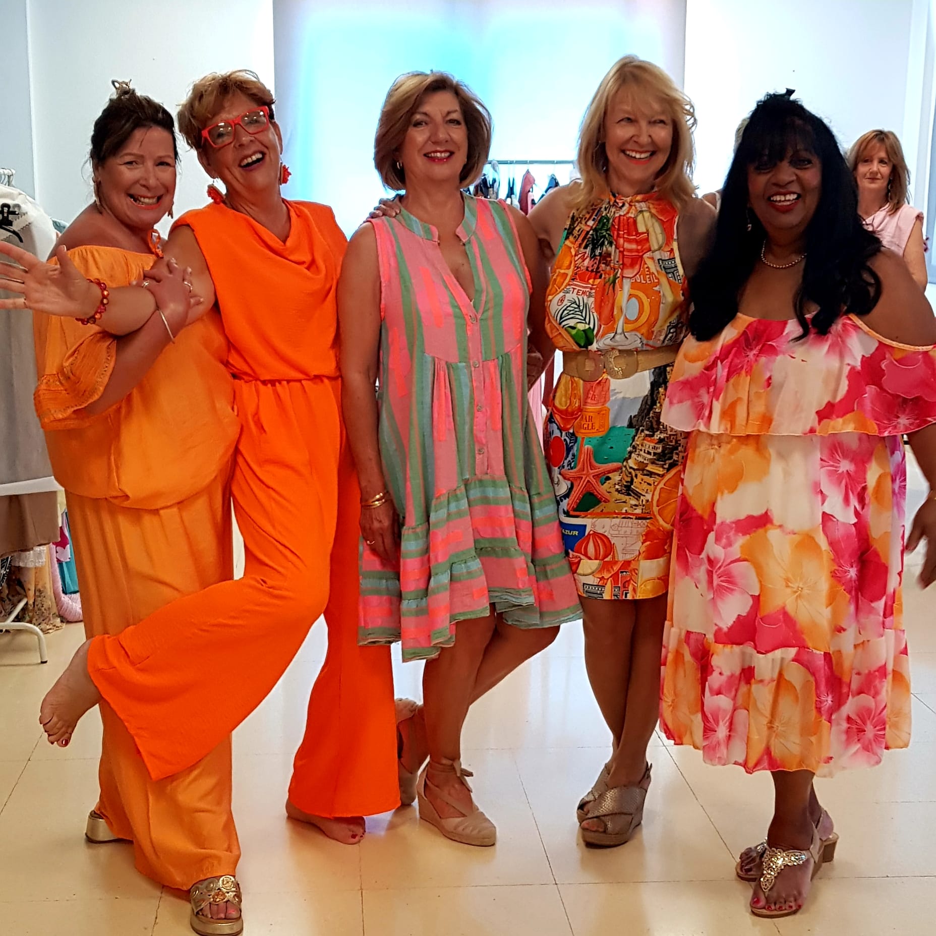 Susie, Ria, Lorraine, Debbie & Helena all in orange